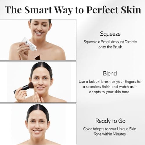 Jerome Alexander My Color Self-Adjusting Foundation, Hydrating & Lightweight Face Makeup, Skincare-Infused, with Kabuki Brush, Medium, 1 oz