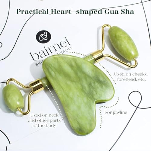 BAIMEI IcyMe Gua Sha & Jade Roller Set, Cooling Face Roller & Gua Sha Tool for Depuffing, Facial Sculpting & Jawline Definition, Smooth Rolling Skincare Tools for Women & Men – Green
