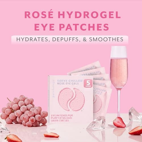 Patchology Serve Chilled Rosé Hydrating Under Eye Patches – Hyaluronic Acid & Antioxidant-Infused Eye Masks to Reduce Dark Circles, Puffiness & Fine Lines - Ideal Skincare Essentials (5 Pairs)