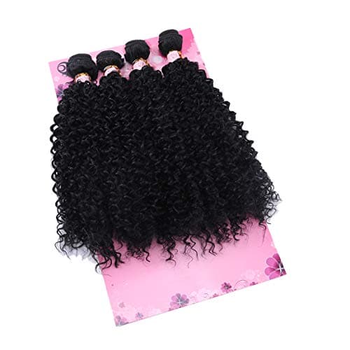 FRELYN Kinky Curly Hair Bundles Synthetic Hair Weave Bundles 18 18 20 20 Inches 4 Pieces/Pack Black Color Quick Weave Sew in Extension Very Soft