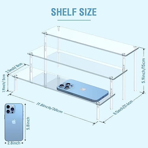 Aredpoook Acrylic Display Risers, 3 Tier Perfume Organizer Stand, Clear Cupcake Stand Holder, Large Shelf Risers for Figures, Dessert Shelves for Party, Display Shelf for Decoration and Organizer