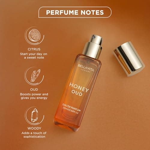 Bellavita Luxury Honey oud Eau de Parfum | 20 ml (0.7 fl.oz.) | Travel Size Perfume for Men and Women | Sweet Honey, Bergamot, Oud, and Amber Notes | Long Lasting Unisex Fragrance