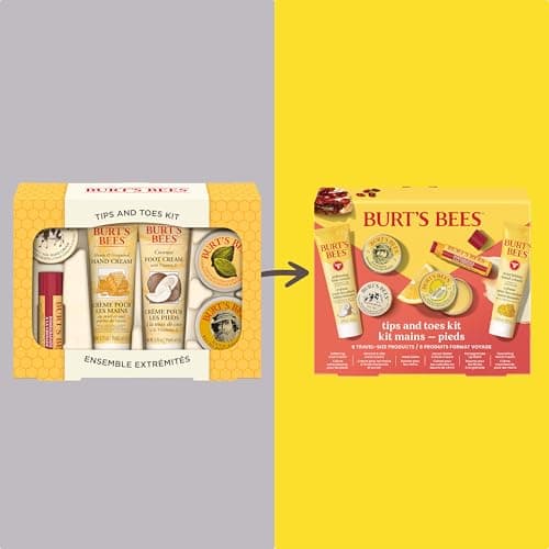 Burt's Bees Mothers Day Gifts Ideas, Tips and Toes Kit, 6 Travel Size Products - Pomegranate Moisturizing Lip Balm, 2 Hand Creams, Foot Cream, Cuticle Cream, and Hand Salve