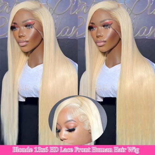 LETMIEO 30 Inch 613 Lace Front Wig Human Hair Blonde 13X6 HD Transparent Lace Front Wigs Human Hair 180% Density Blonde Glueless Wigs 613 HD Straight Lace Frontal Wig Pre Plucked