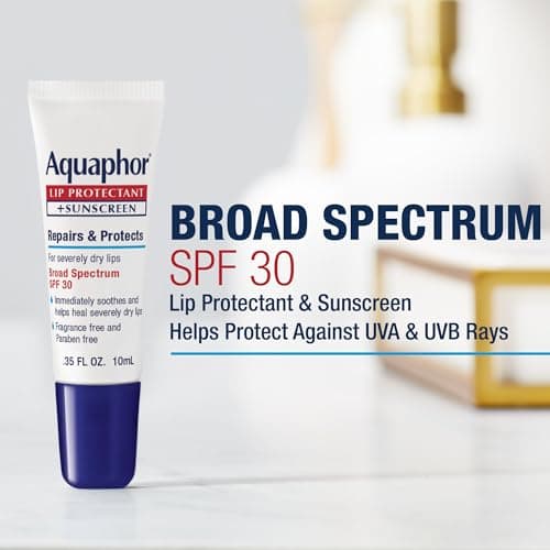 Aquaphor Lip Protectant and Sunscreen Ointment - Broad Spectrum SPF 30 - Relieves Chapped Lips - .35 fl. Oz. Tube