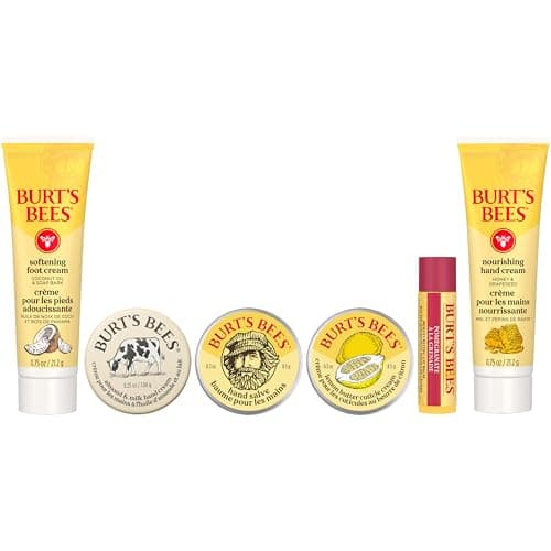Burt's Bees Mothers Day Gifts Ideas, Tips and Toes Kit, 6 Travel Size Products - Pomegranate Moisturizing Lip Balm, 2 Hand Creams, Foot Cream, Cuticle Cream, and Hand Salve