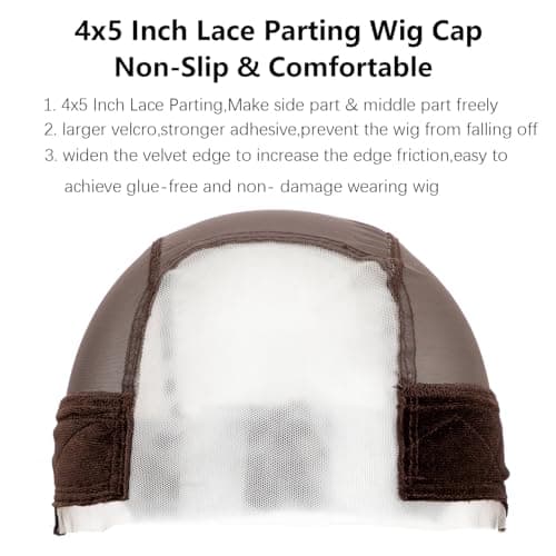 koskusder Lace Wig Caps for Women, Wig Caps with Grip Band for Keeping Wigs in Place, Glueless Wig Grip Cap with 4x5 Transparent Lace Wig Caps, Non-Slip Adjustable Elastic Headband (1pcs-brown)