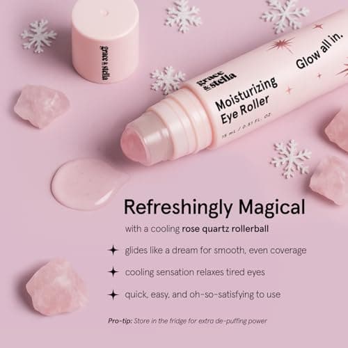 grace & stella Under Eye Brightener with Rose Quartz Rollerball - Centella Asiatica & Caffeine Under Eye Serum for Dark Circles & Puffiness - Travel Essentials, Birthday Gifts for Mom (15ml/0.51floz)