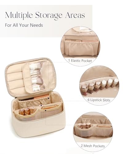 Prite Makeup Bag, Large Capacity Portable Travel Cosmetic Bag, Waterproof Makeup Organizer for Women with Handle and Divider (001 Beige)
