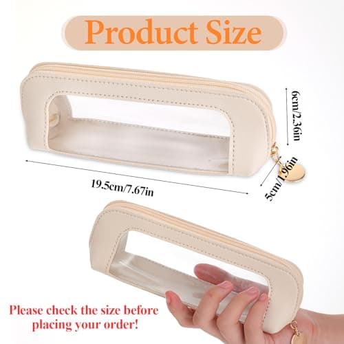 Psyqtsuary Small Clear Makeup Bag, PU Leather Travel Makeup Brush Case Portable Transparent Waterproof Cosmetic Organizer Pouch with Zipper for Women Home Travel Office Cosmetic Storage (Beige)