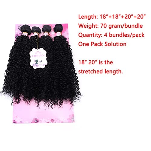 FRELYN Kinky Curly Hair Bundles Synthetic Hair Weave Bundles 18 18 20 20 Inches 4 Pieces/Pack Black Color Quick Weave Sew in Extension Very Soft