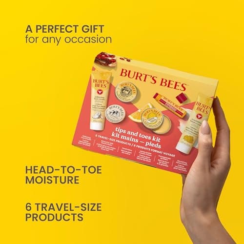 Burt's Bees Mothers Day Gifts Ideas, Tips and Toes Kit, 6 Travel Size Products - Pomegranate Moisturizing Lip Balm, 2 Hand Creams, Foot Cream, Cuticle Cream, and Hand Salve