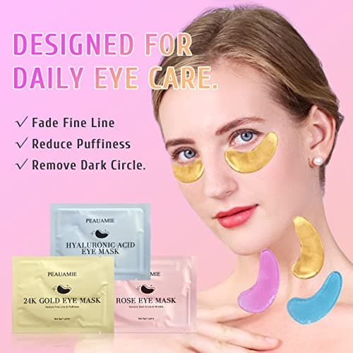 PEAUAMIE Under Eye Patches Gold and Hyaluronic Acid for puffy eyes,Rose Eye Masks for Dark Circles and Puffiness skin care Smooth Wrinkles products 30 Pairs