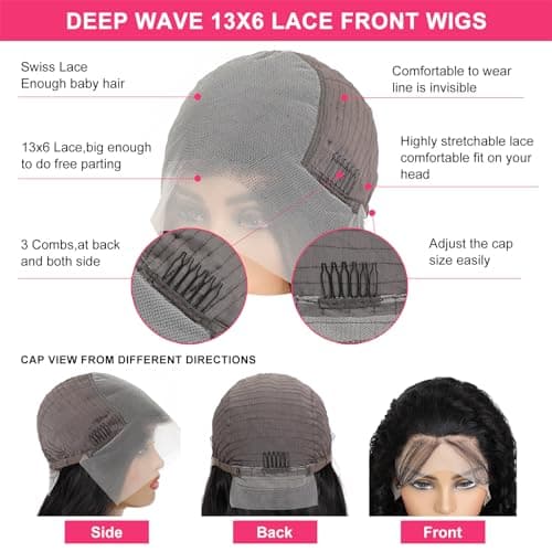 Odored 30 Inch Deep Wave Lace Front Wigs Human Hair 13x6 HD Transparent Deep Curly Lace Frontal Wigs 180% Density Glueless Wigs Human Hair pre Plucked with Baby Hair Natural Color
