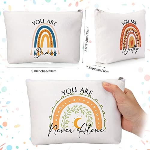 Coume 10 Pcs Canvas Makeup Bags Bulk, Inspirational Quotes Cosmetic Zipper Encouragement Travel Pouch Toiletry Bag Women Teacher Friend Nurse Womens History Month Gifts(Multicolor,Rainbow)