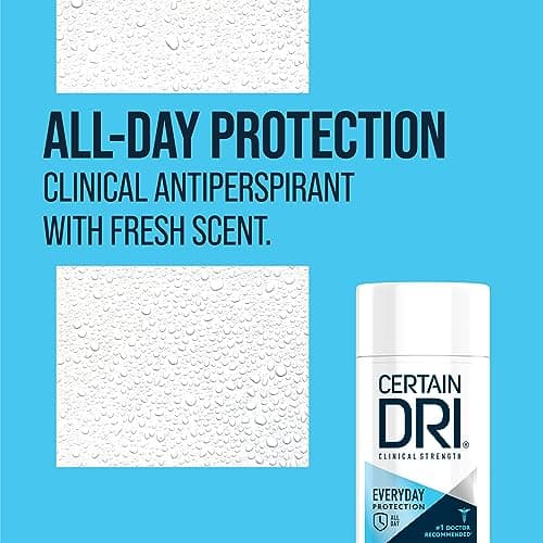 Certain Dri Everyday Strength Clinical Antiperspirant - 72-Hour Sweat Protection for Hyperhidrosis - Doctor-Recommended - Travel-Friendly - Fresh Scent - 2.6 oz (Pack of 1)