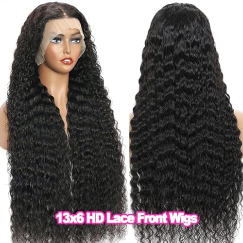 Kdmidun 13x6 Deep Wave Lace Front Wigs Human Hair 200 Density 13x6 HD Lace Front Wigs Human Hair Wigs for Women Glueless Wigs Human Hair Deep Curly Wig Pre Plucked 28 Inch