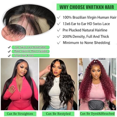 Vnrtkkn 30 Inch 13x6 HD Lace Front Wigs Human Hair 200 Density Deep Wave Lace Front Wigs for Women Glueless Wet and Wave Lace Frontal Wigs Human Hair Pre Plucked Deep Wave Wig 12A Curly Wigs