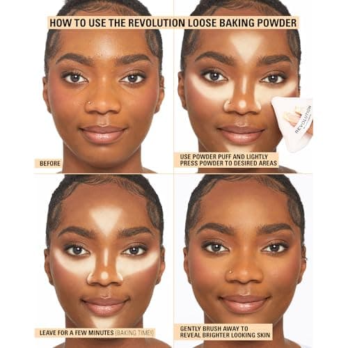 Revolution, Loose Baking Powder, Makeup Setting Powder, Long-Lasting Coverage, Mattifies & Reduces Shine, Translucent, 1.12 oz
