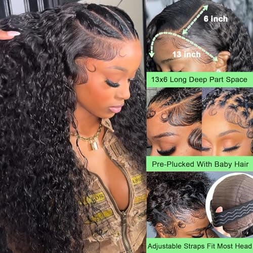 Vnrtkkn 30 Inch 13x6 HD Lace Front Wigs Human Hair 200 Density Deep Wave Lace Front Wigs for Women Glueless Wet and Wave Lace Frontal Wigs Human Hair Pre Plucked Deep Wave Wig 12A Curly Wigs