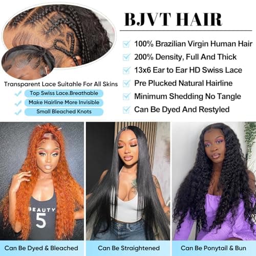 BJVT 13x6 Deep Wave Lace Front Wigs Human Hair Wigs for Women 200 Density HD Transparent Deep Curly Lace Frontal Wigs Human Hair Pre Plucked with Baby Hair Natural Color 30 Inch