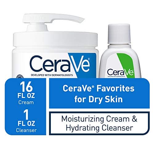 CeraVe Moisturizing Cream & Hydrating Facial Cleanser Skin Care Set, Combo Pack For Dry Skin Relief, Travel Essentials, 1oz Cleanser + 16oz Cream With Pump