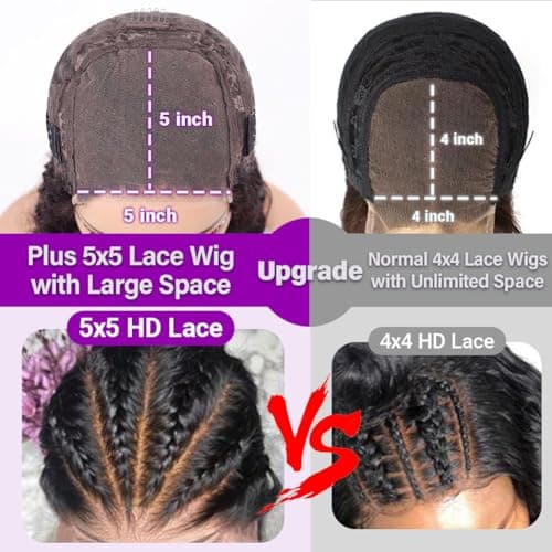 UCUVIC Curly Bob Wig Human Hair 5x5 Wear And Go Glueless Wigs Human Hair Pre Plucked Pre Cut Deep Wave Lace Front Closure Wigs For Black Women 200 Density Curly Wig Glueless Wear And Go Black 12 Inch
