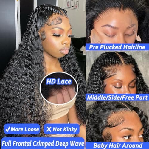 Simeider 30 Inch Deep Wave Lace Front Wigs Human Hair 13x6 HD Lace Front Wigs Pre Plucked Brazilian Curly Human Hair Wig 200 Density Glueless Frontal Wigs For Black Women