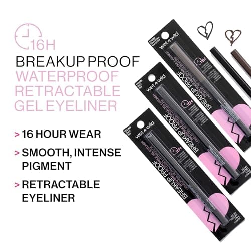wet n wild Mega Last Breakup Proof Waterproof Retractable Gel Eyeliner - Ultra Pigmented 16-Hour Long Wear, Smudge Proof Satin Finish Formula, Cruelty-Free & Vegan - Charcoal