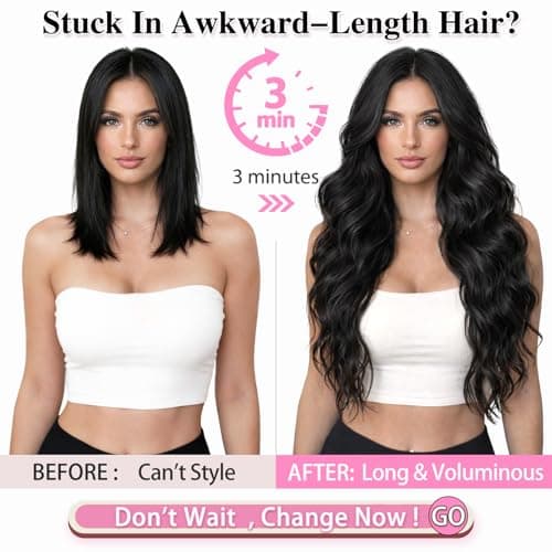 ALXNAN Clip in Long Wavy Synthetic Hair Extension 24 Inch Black 4PCS Thick Hairpieces Fiber Double Weft Hair for Women