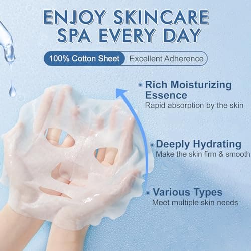 KONEUK 9 Pack Collagen Face Masks Skincare for Women, Hydrating Sheet Face Masks Suitable for All Skin Types, Bulk Facial Masks for Women Skin Care, Face Mask Gifts Set for Spa Party