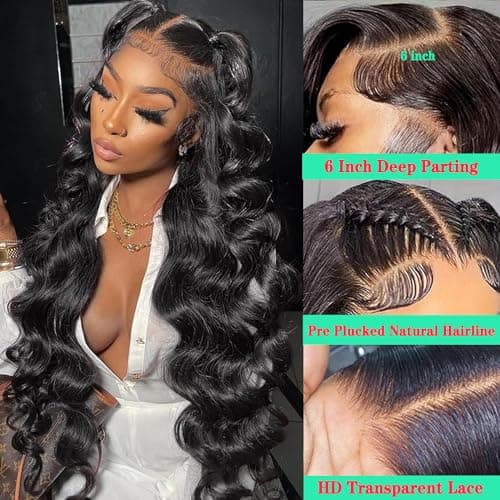 Fongly Body Wave Lace Front Wigs Human Hair 13x6 Lace Front Wigs Human Hair 200% Density 26 Inch 13x6 HD Lace Frontal HumanHair Wigs for Black Women With BabyHair