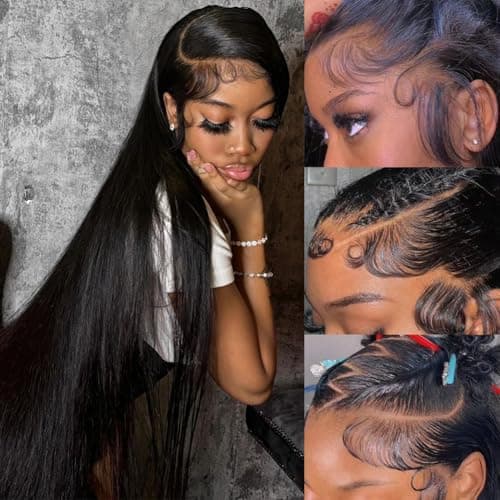 OWNROSE 30 Inch 13x6 Lace Front Wigs Human Hair Pre Plucked 200 Density Straight Glueless Wig HD Transparent Human Hair Lace Front Wigs with Baby Hair Lace Front Wigs for Women
