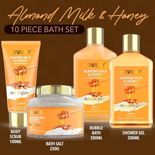 Mothers Day Gifts for Mom Women Gift Basket for Women - 10 Pc Almond Milk & Honey Beauty & Personal Care Set - Home Bath Pampering Package for Relaxing - Spa Self Care Kit - Birthday, Mom, Anniversary