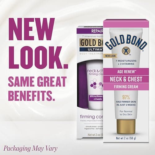 Gold Bond Age Renew Neck & Chest Firming Cream, 2 Oz, Hydrates, Renews, and Visibly Improves Firmness, Texture & Elasticity of Aging Skin, Non-Greasy, Dermatologist-Tested, Hypoallergenic, Unscented