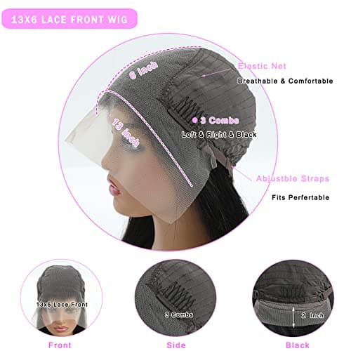 TTSMINS 13x6 Lace Front Wigs Human Hair for Women 180 Density HD Transparent 28 Inch Straight Lace Front Wigs Human Hair Pre Plucked Glueless Lace Frontal Wigs Natural Black Color