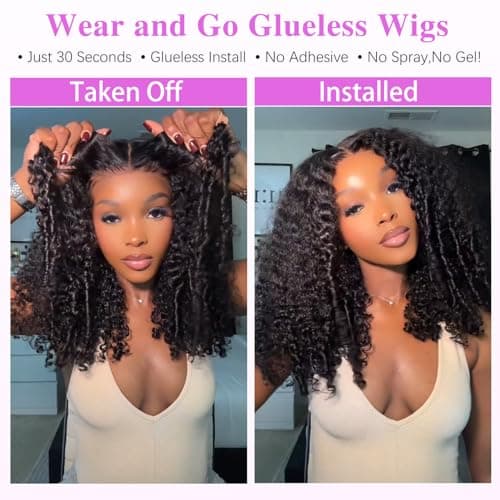 Liqusee 7x6 Burmese Curly Glueless Wigs Human Hair Pre Plucked Pre Cut 250% Density Drawstring Wig for Black Women 7x6 HD Lace Front Wigs Human Hair Glueless Wear and Go Natural Color 24 Inch