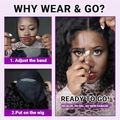 UCUVIC Curly Bob Wig Human Hair 5x5 Wear And Go Glueless Wigs Human Hair Pre Plucked Pre Cut Deep Wave Lace Front Closure Wigs For Black Women 200 Density Curly Wig Glueless Wear And Go Black 12 Inch