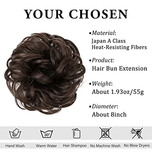 CJL HAIR Large Messy Bun Hair Piece Wavy Curly Scrunchies Synthetic Chignon Ponytail Hair Extensions Thick Updo Hairpieces for Women Dark Brown