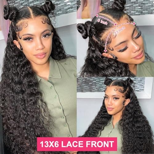 Odored 30 Inch Deep Wave Lace Front Wigs Human Hair 13x6 HD Transparent Deep Curly Lace Frontal Wigs 180% Density Glueless Wigs Human Hair pre Plucked with Baby Hair Natural Color