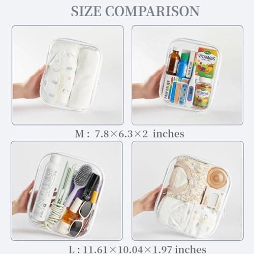 WELPIRT 3-Pack Medium Clear Hard Shell Zipper Pouches, Clear Zipper Bags, Hard Case Pouches for Purse & Diaper Bag Organizer,and Travel Essentials (3M
