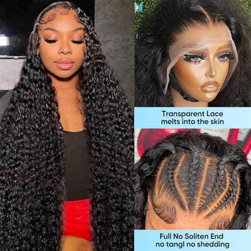 BJVT 13x6 Deep Wave Lace Front Wigs Human Hair Wigs for Women 200 Density HD Transparent Deep Curly Lace Frontal Wigs Human Hair Pre Plucked with Baby Hair Natural Color 30 Inch