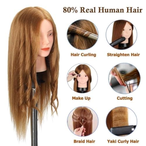 Opini Mannequin Head with 80% Human Hair - Straight, 26"-28" Doll Head for Cosmetology & Hairdresser (#27 Light Brown)