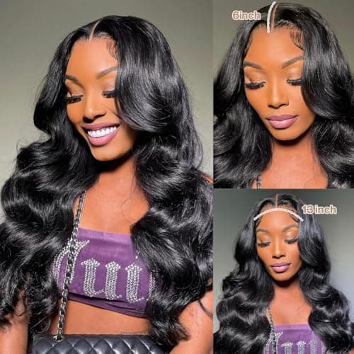 Yamikk 13x6 Body Wave Lace Front Wigs Human Hair Pre Plucked Pre Bleached 180 Density Soft Human Hair Wigs For Women 28 Inch HD Lace Frontal Wig With Baby Hair