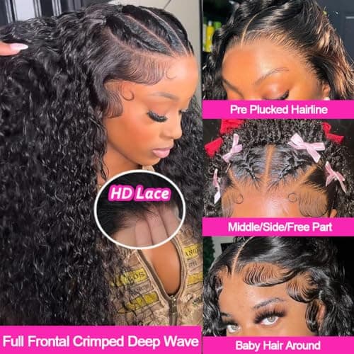 Kdmidun 13x6 Deep Wave Lace Front Wigs Human Hair 200 Density 13x6 HD Lace Front Wigs Human Hair Wigs for Women Glueless Wigs Human Hair Deep Curly Wig Pre Plucked 28 Inch