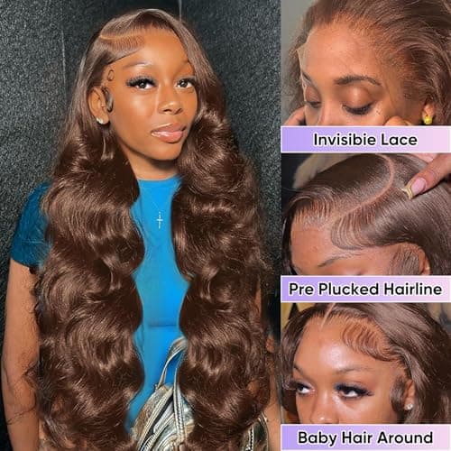 SFTNMEH 30 Inch Chocolae Brown Lace Front Wig 200 Density 13X6 HD Boay Wave Lace Front Wigs Human Hair Pre Plucked Colored Frontal Glueless Brown Human Hair Wig for Women
