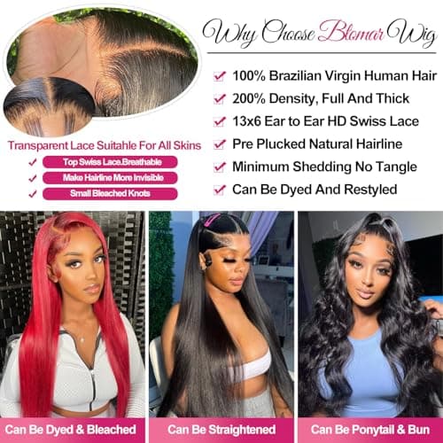 Btomar 30 Inch 13x6 Lace Front Wigs Human Hair 200 Density Straight HD Lace Front Wigs Pre Plucked Straight Glueless Human Hair 13x6 HD Frontal Human Hair Wig for Women