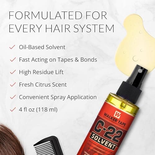 Walker Tape C-22 Solvent Spray 4 Fl Oz, Fast-Acting Adhesive Remover for Wig Tape, Lace Systems, and Tape in Hair Extensions Human Hair, Gentle Bond Release for Hairpiece & Wig Maintenance