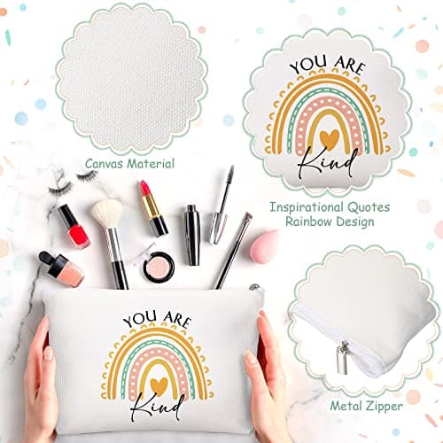 Coume 10 Pcs Canvas Makeup Bags Bulk, Inspirational Quotes Cosmetic Zipper Encouragement Travel Pouch Toiletry Bag Women Teacher Friend Nurse Womens History Month Gifts(Multicolor,Rainbow)