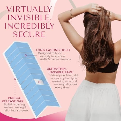 Hair Extension Tape (144 Tabs) Hair Tape for Hair Extensions, Tape in Tape Replacement, Tape in Extensions. Extension Tape for Tape Ins, Tape In Tape, 1.6 x 0.3 Inch Pre Cut Tabs